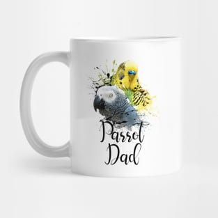 Parrot Dad Color Splatter Budgie and Grey Parrot White Mug